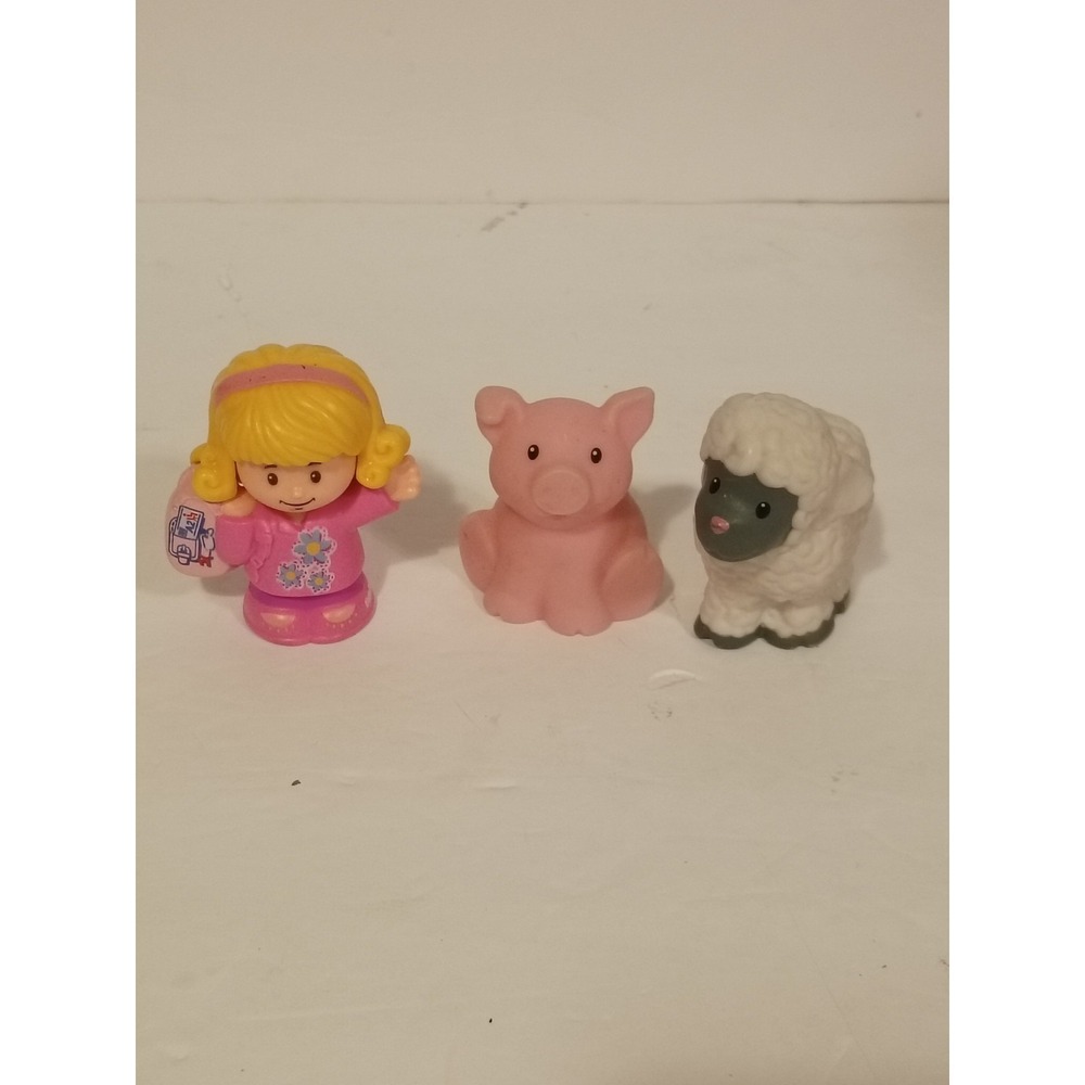 Little People Lot Of 3 Emma Girl, Pink Pig And Sheep Lamp.